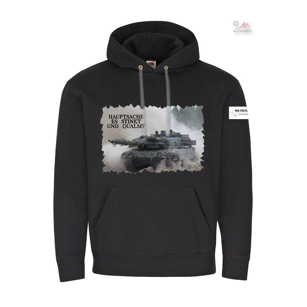 Hoodie M&N Pictures Leo 2 Hauptsache es stinkt Spruch Humor Panzer Leo #25655