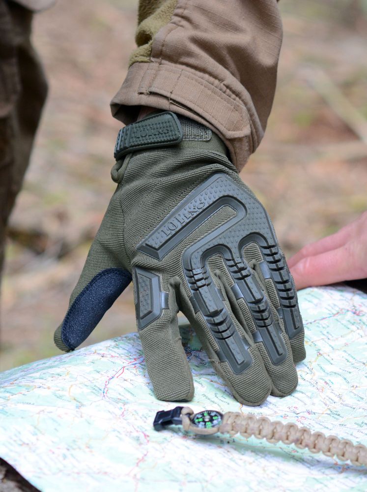 Tactical field gloves Commando olive biker protection with protectors # 16070