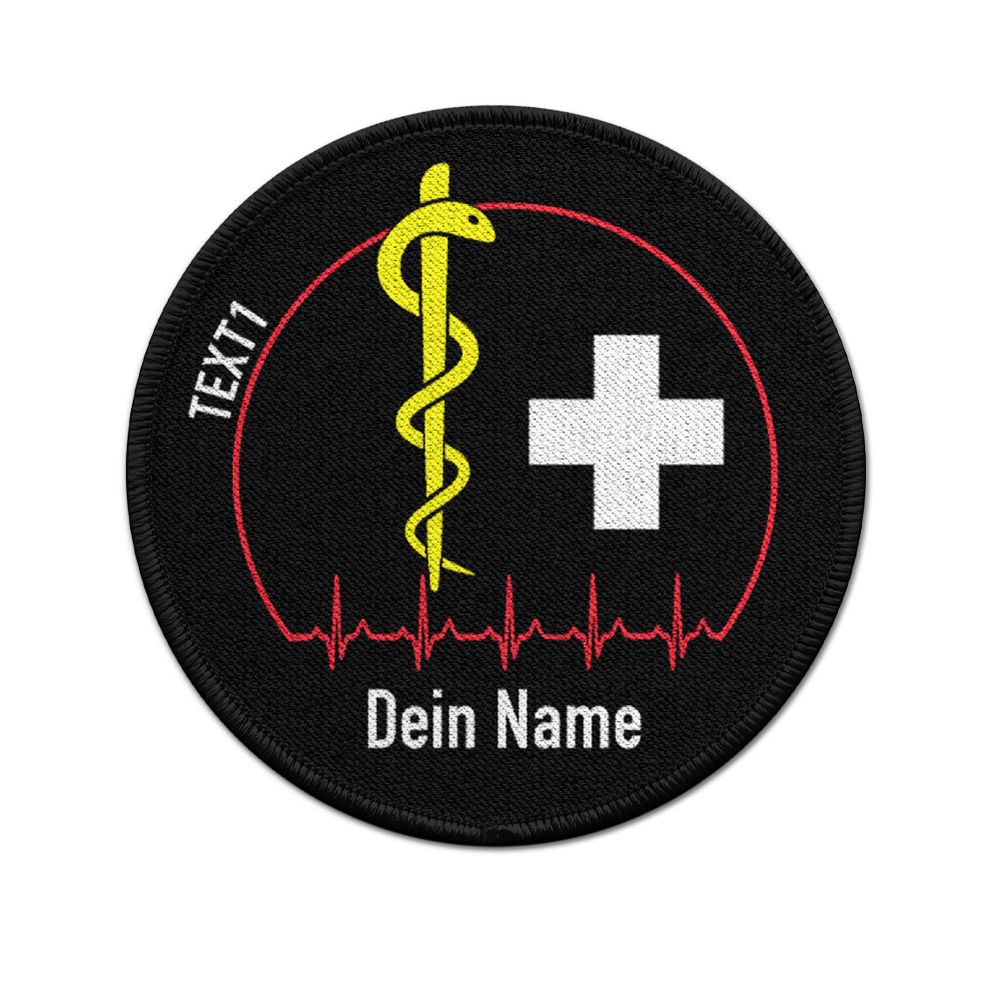 Patch 75mm Äskulapstab QRS-Komplex Herzlinie Sanitäter Kreuz Medizin  #47222