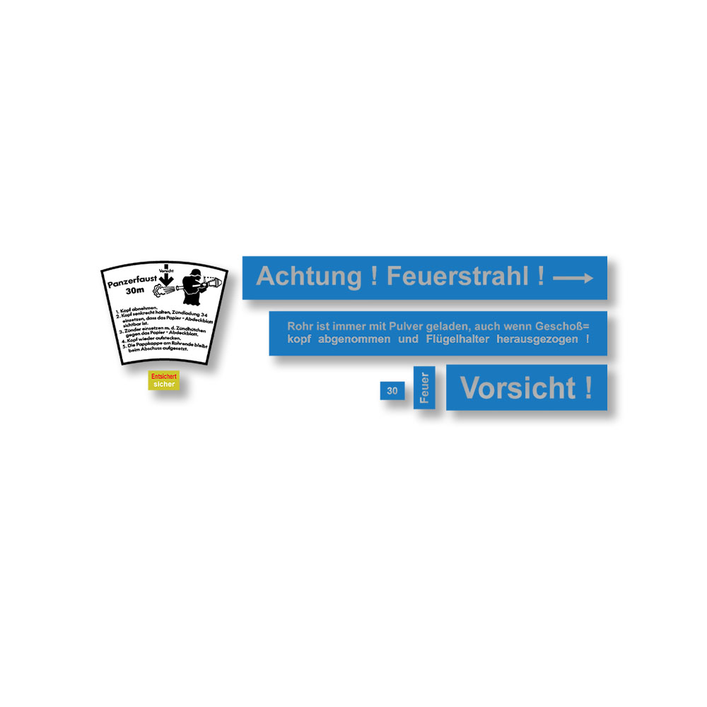 Panzerfaust 30m Sticker und Schablonen Set WH Achtung Feuerstrahl Feuer #A6168