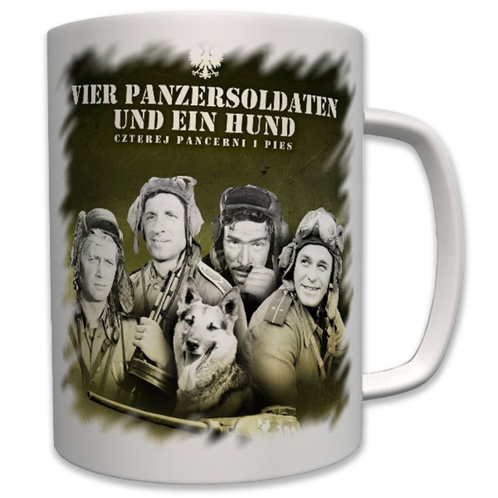 Vier Panzersoldaten und ein Hund-Deutscher Schäferhund - Tasse Kaffee #7559