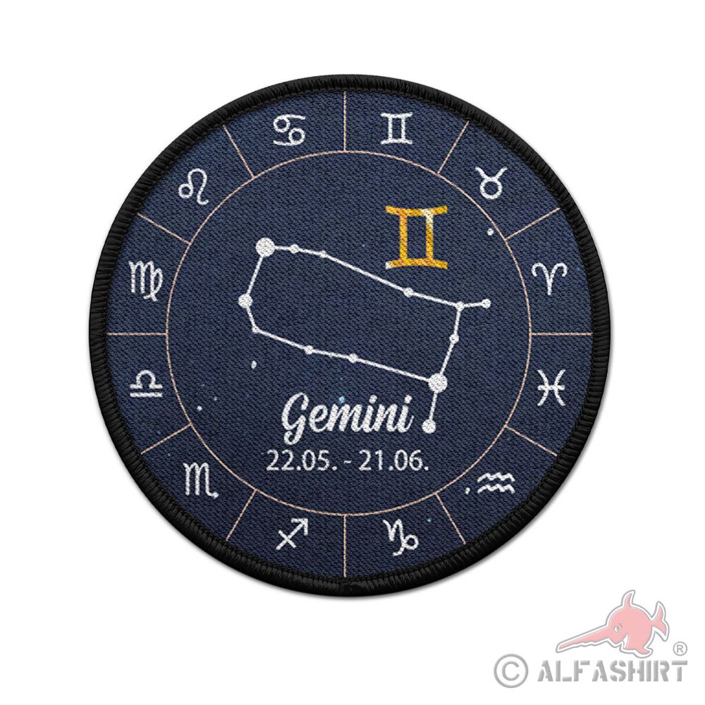 Patch 9cm Sternzeichen zodiac signs Zwillinge Gemini Mai Juni Sterne #42990