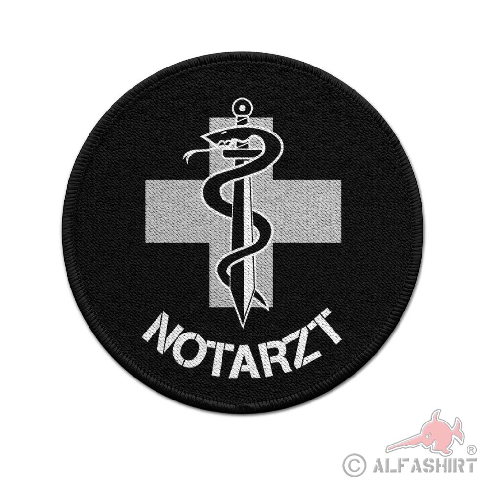 Patch Rund 9cm Durchmesser Patch Notarzt Kreuz Äskulap Stab #44523