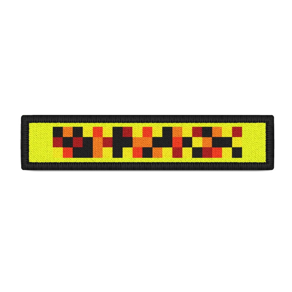 Namenspatch 12,5x2,5cm Pixelschrift Neongelb verpixelt unscharf geheim #47082
