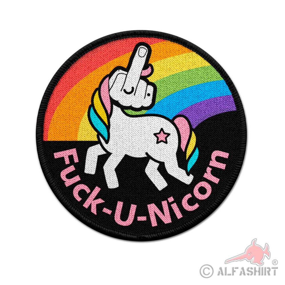 9cm Patch Fuck-U-Nicorn Einhorn Regenbogen Glitzer Fun Magical Aufnäher #39861