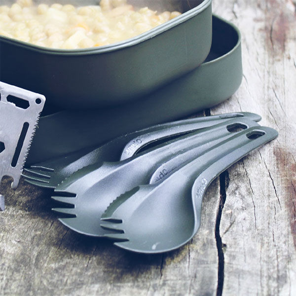 Survival Silverware Spork Wildo Olive Knife Fork Spoon 3in1 Harness BW # 015925