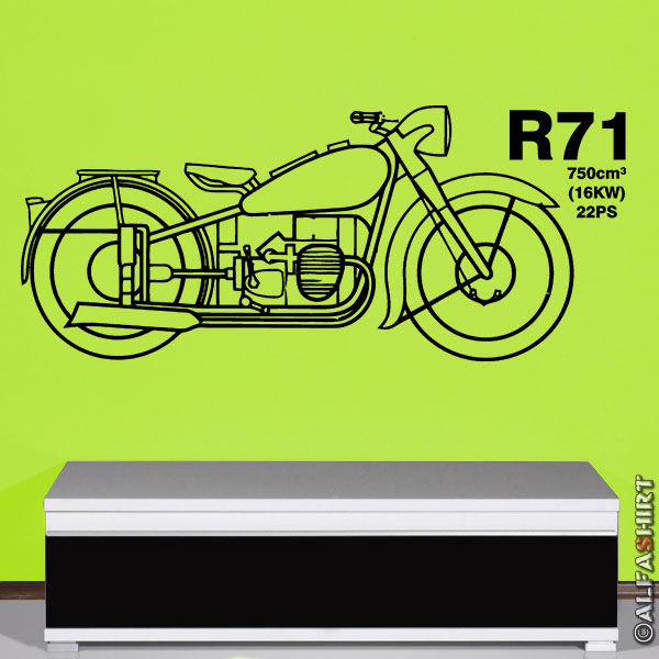 R71 Motorrad Gespann Kradmelder Oldtimer Bike Sammler Wandtattoo 45x106cm A584