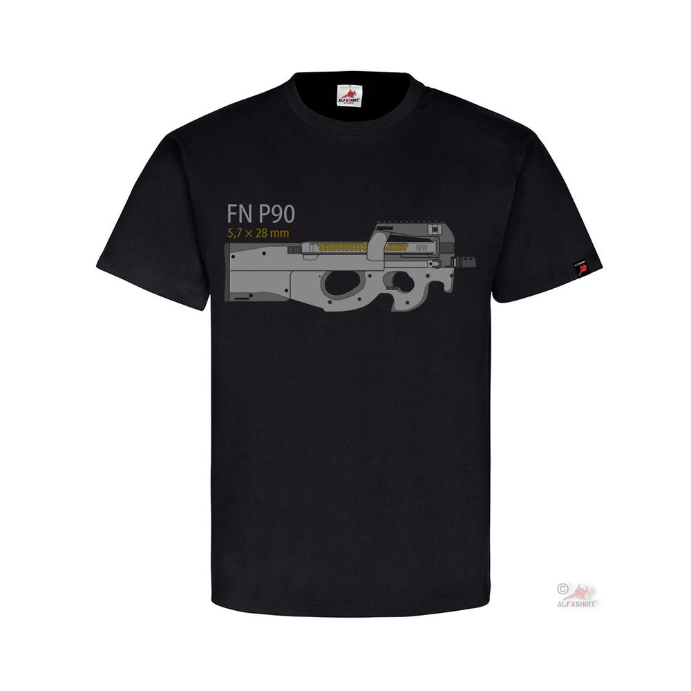 FN P90 Personal Defence Weapon Maschinen Pistole MP 5,7x28mm Nato T-Shirt #31555