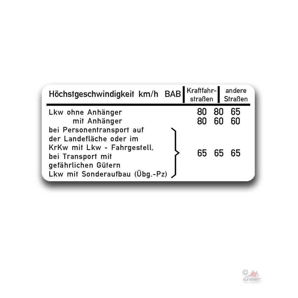 BW truck maximum speed sticker lettering Bundeswehr 12x5cm # A4924