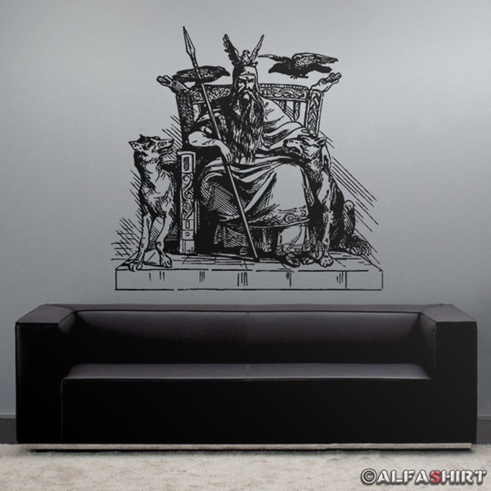 Odin Viking Mythology Throne Story Wolf Wall Decal 46x45cm # 7733a