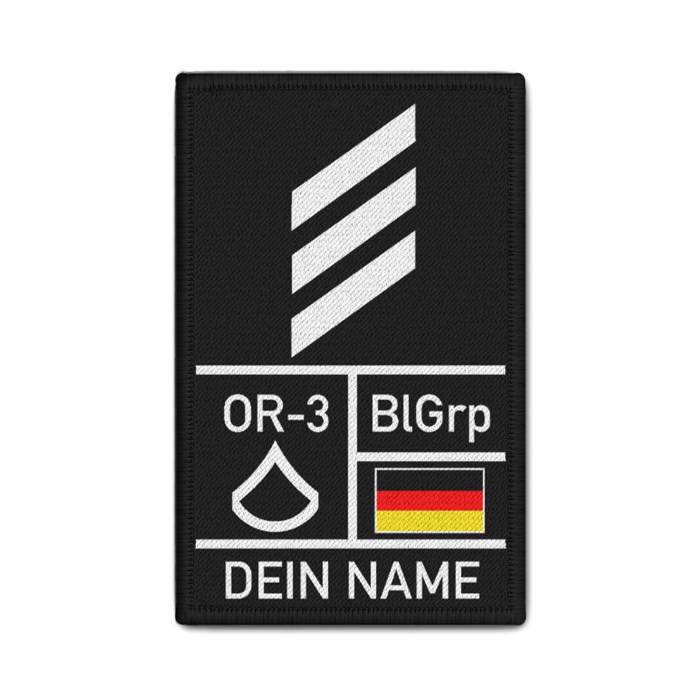 Rank Patch 9,8x6cm Dienstrang mit Namen Personalisiert Blutgruppe Nato BW #39318