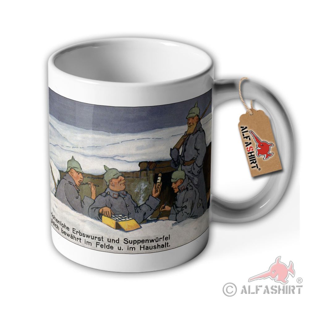 Tasse Erbswurst Notnahrung Erbsensuppe Becher Kaffee Tee Soldaten #36800