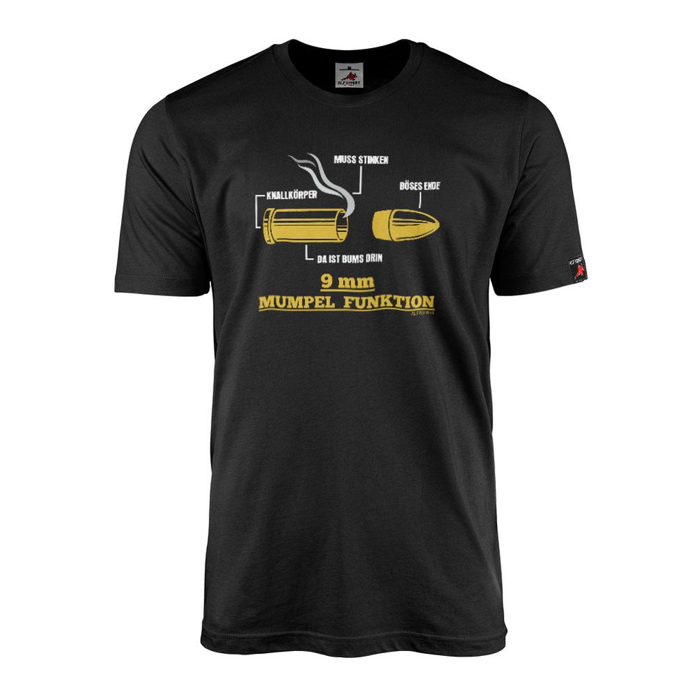 9mm Mumpel Funktion Bauplan 9x19 Peng Munition Hülse Geschoss Sportschütze T-Shirt #11604