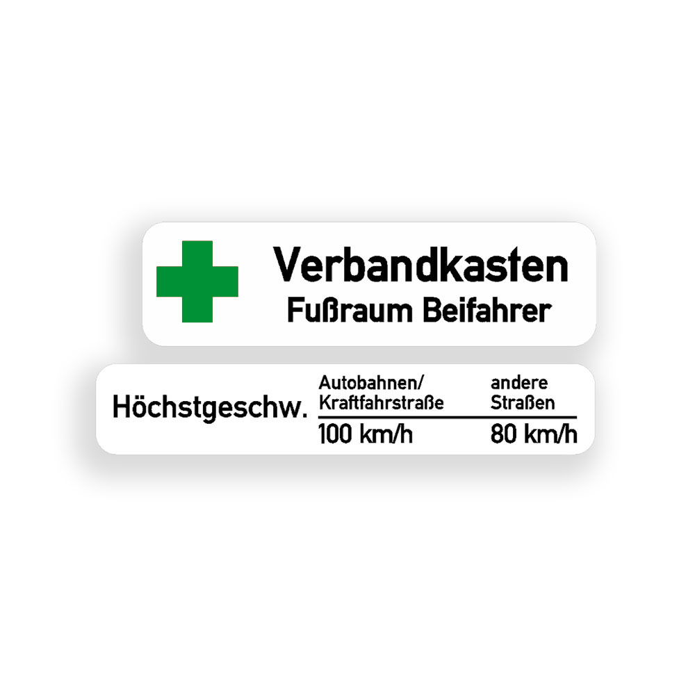 Verbandkasten + Höchstgeschwindigkeit Beschriftung Aufkleber 10x3cm 11x2cm#A5065