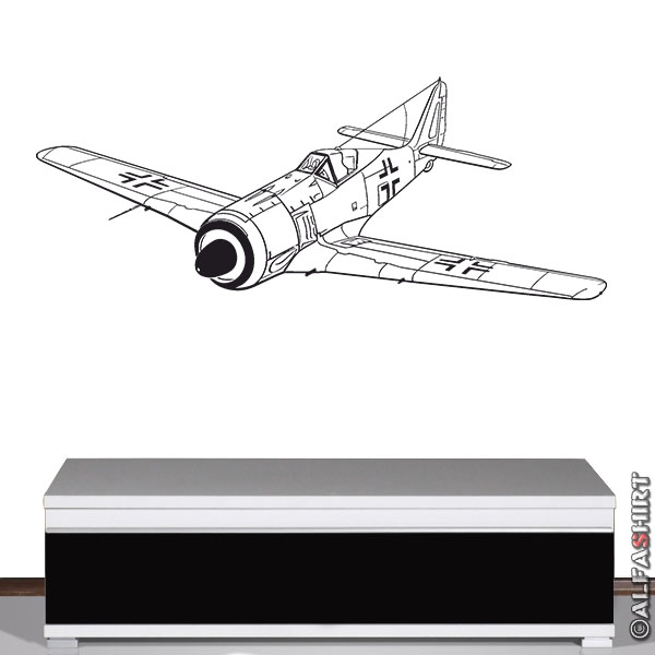 Wandtattoo Focke-Wulf Fw-190 Flugzueg Luftwaffe Jäger Aufkleber 115x45cm #A5637