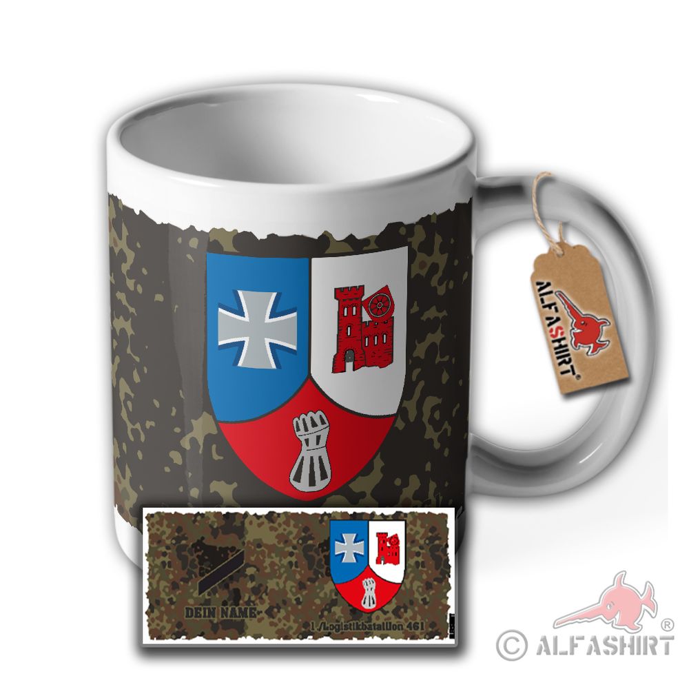Tasse Gefreiter mit Namen Personalisiert 1 Logistikbataillon 461 Wappen #41034