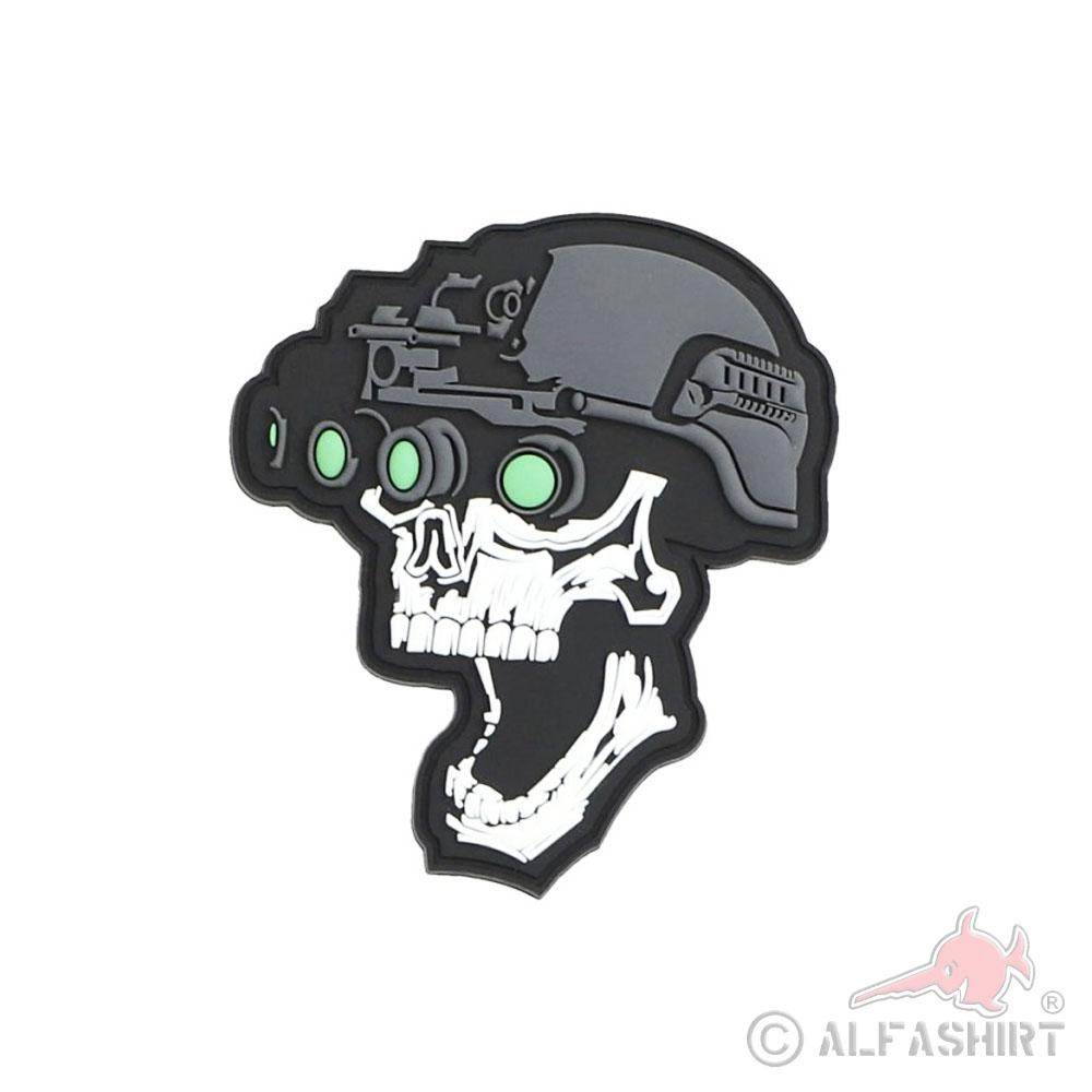 3D Rubber Patch Black Night vision Ops skull Police Sec Airsoft 10x9cm # 37038