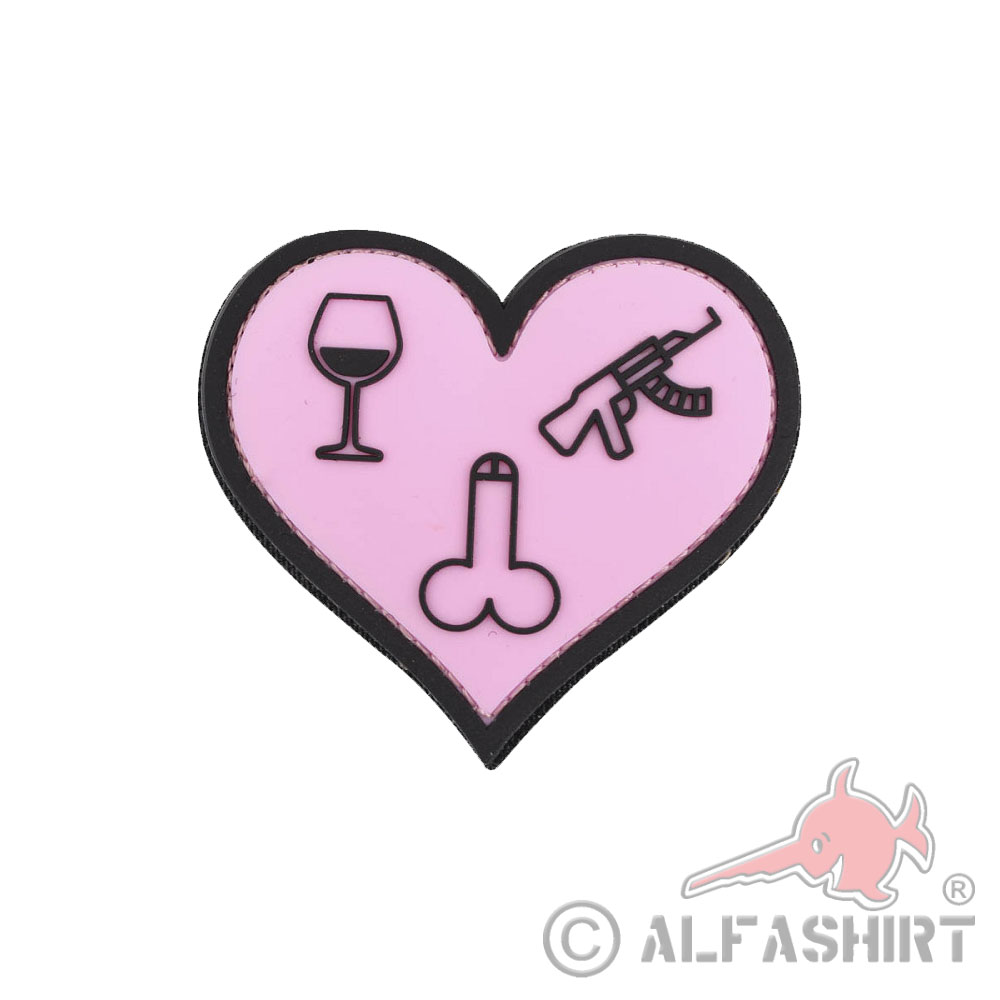 PVC Patch Love, wine, dicks and guns Girlie Airsoft Morale Klett 8x7cm#44725