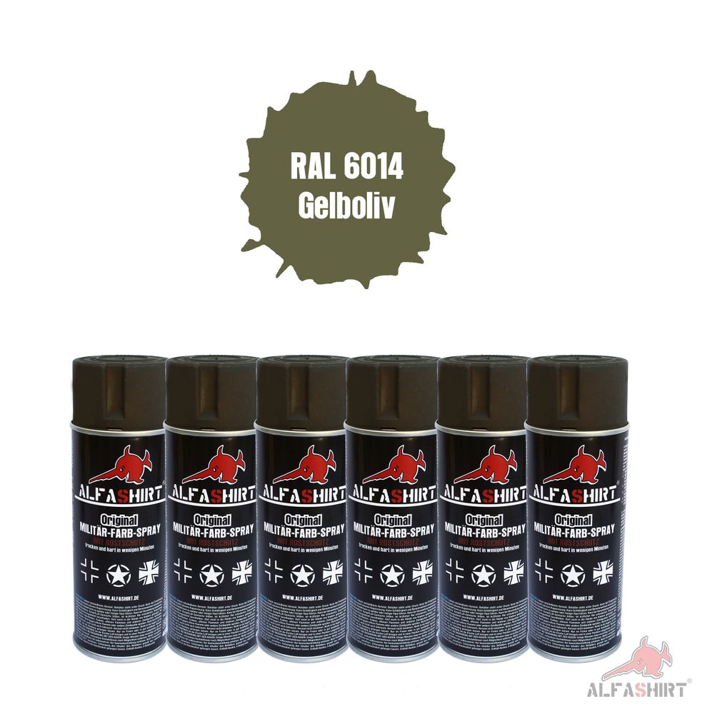 Ral 6014 BW Set x6 paint spray Bundeswehr yellow olive olive matte color # 25405