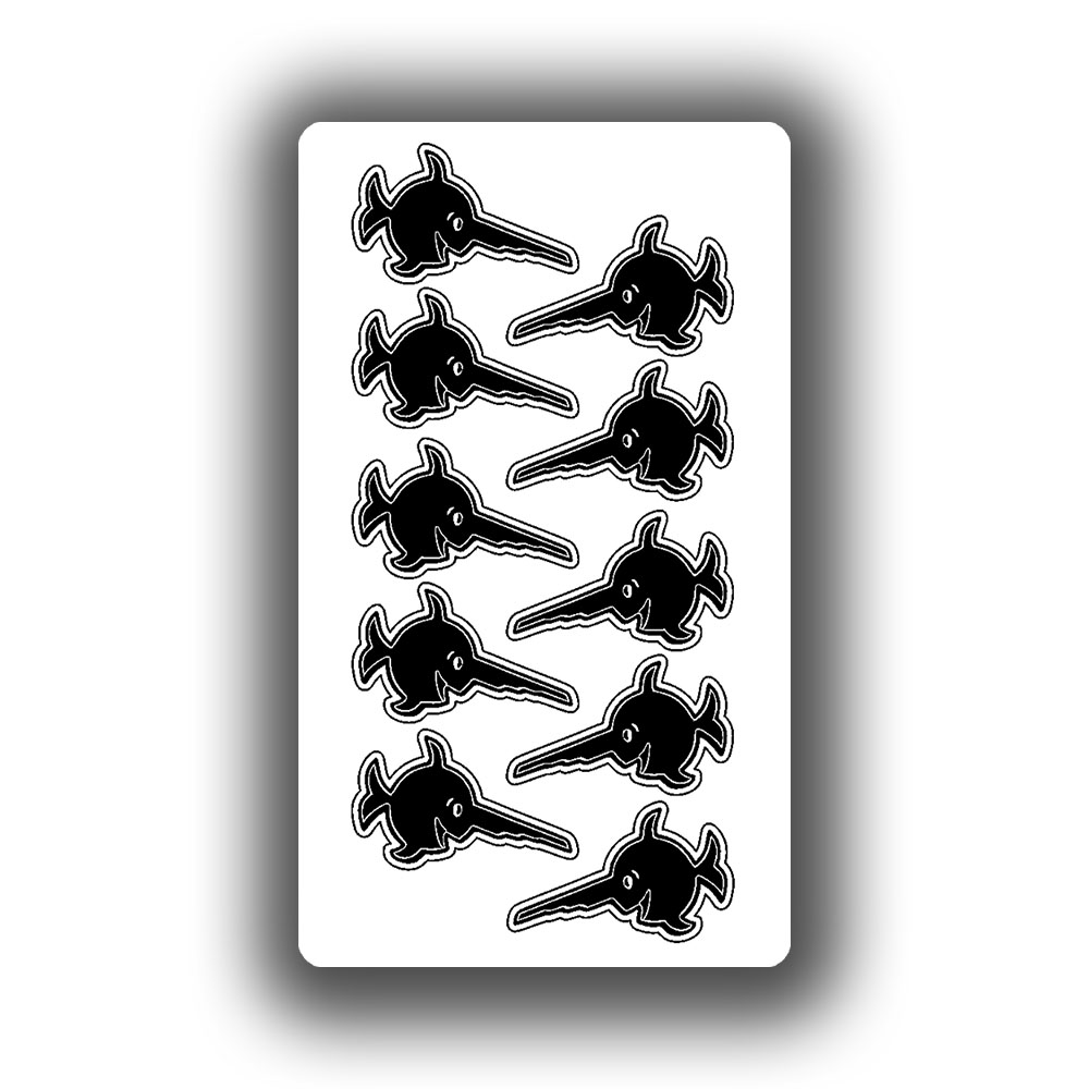 Stickers, set of 10, each 1.6x1cm, Alfashirt logo, fish, sawfish, swordfish #A5597