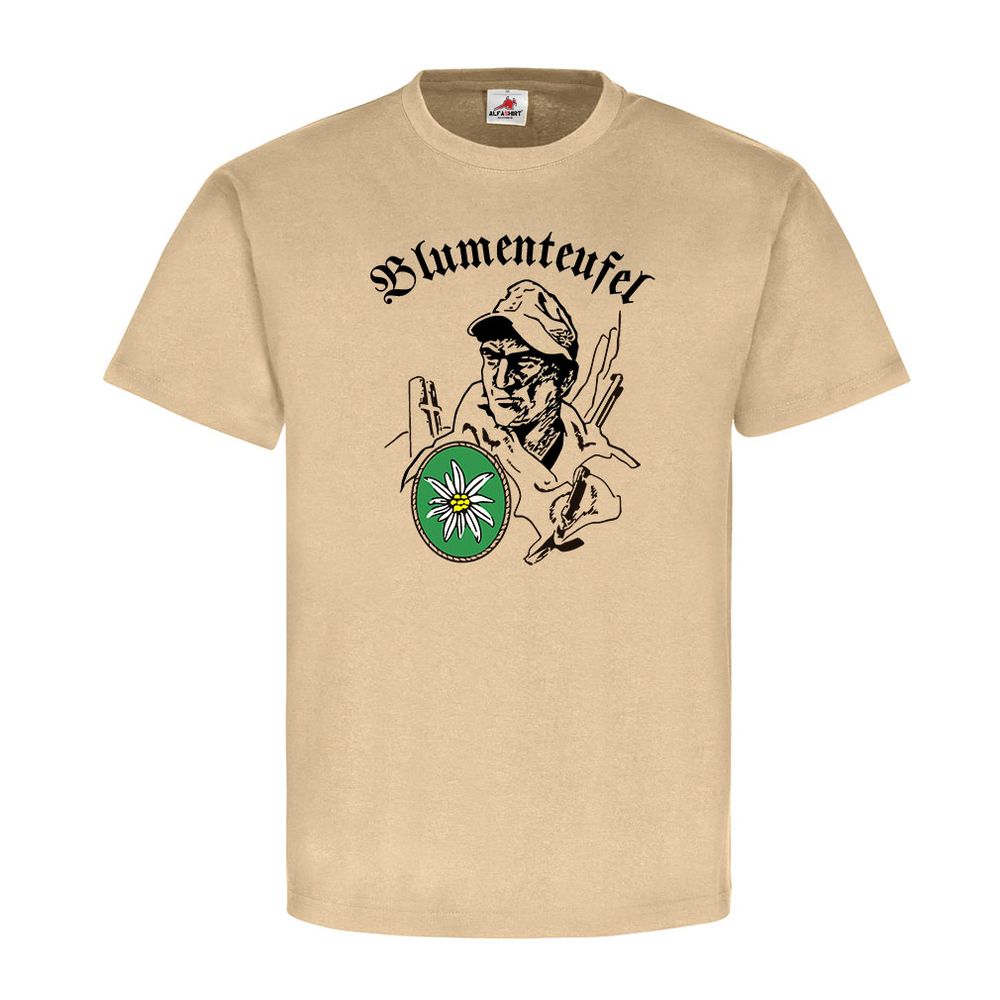 Blumenteufel Typ2 Gebirgsjäger mit Edelweiss Blume Bergsteiger T-Shirt #20762