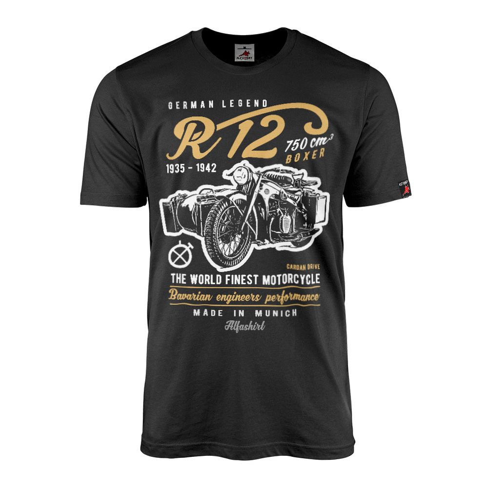 R12 Motorrad Gespann Kradmelder Oldtimer WW2 Beiwagen Boxer Motor T-Shirt #46235