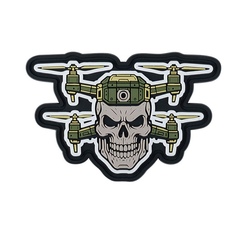 Patch 3D PVC 7,2x4,8cm Double Drone Skull Schädel Quadro #47979