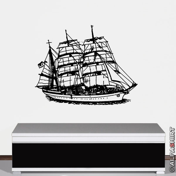 Wandtattoo Gorch Fock Bark getakeltes Segelschulschiff Marine BW 58x45cm #A2886