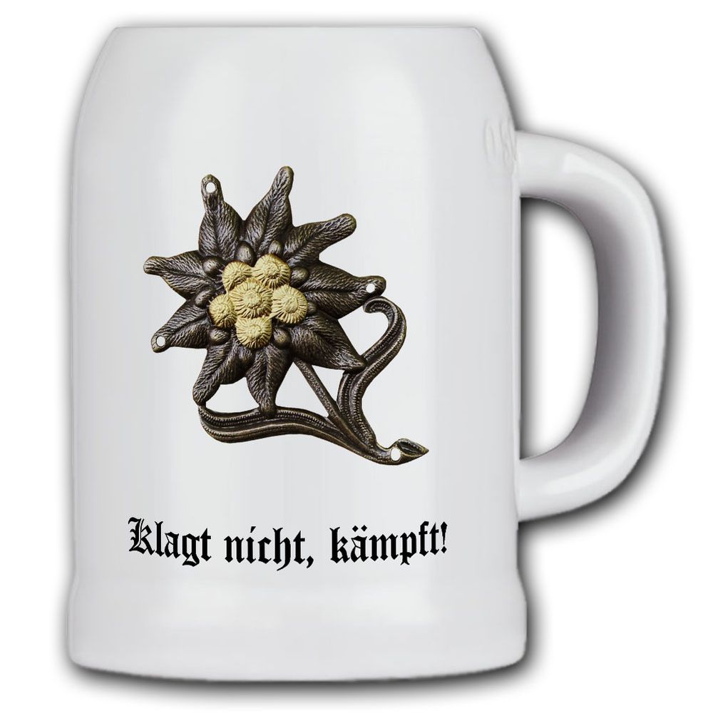 Krug / Bierkrug 0,5l - Barettabzeichen Gebirgsjäger Alpen Edelweiss Metall#11823