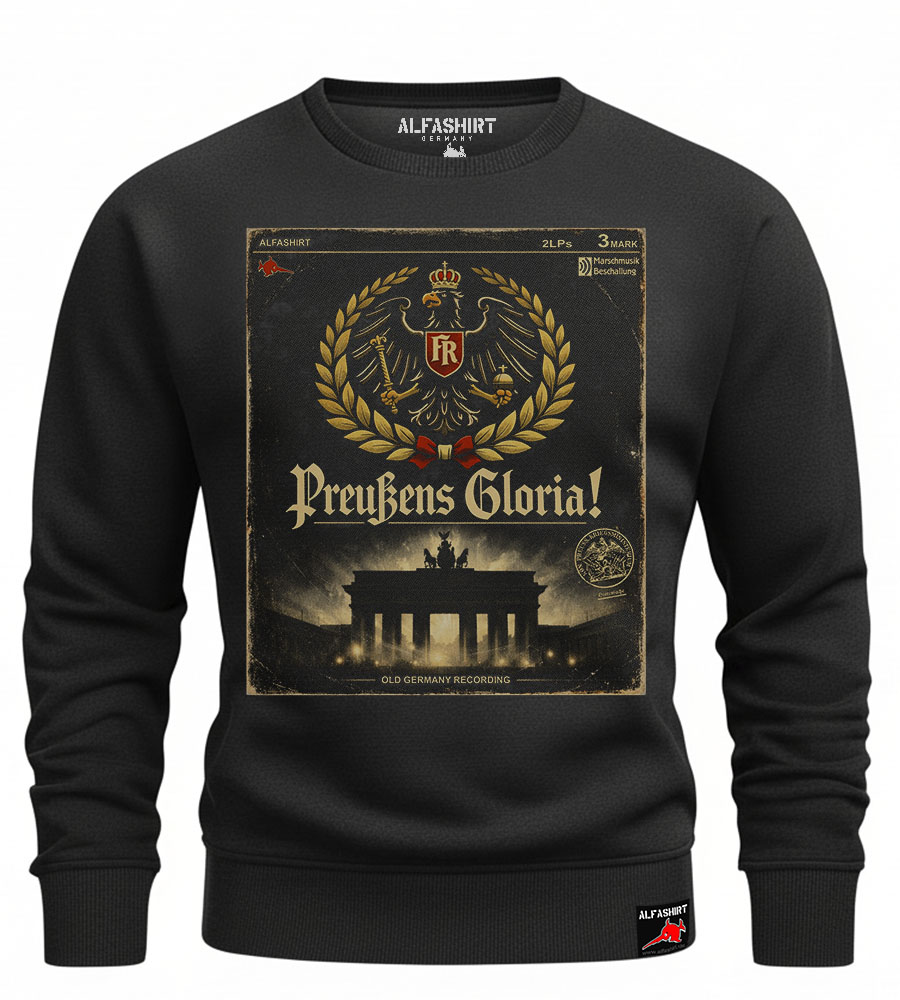 Preußens Gloria deutsche Marsch Musik Schallpatten Cover LP Retro Optik Deutschland Pullover #47217