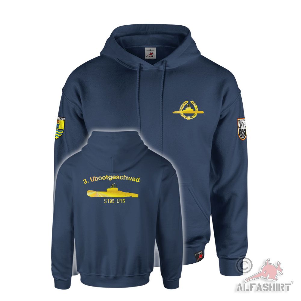 Hoodie 3 Ubootgeschwader U16 S195 U-Boot Klasse 206A Unterseeboot Wappen #46179
