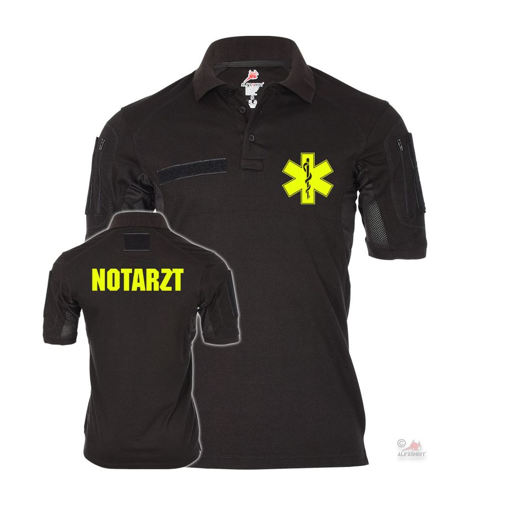 Tactical Poloshirt Neon Gelb Star Stern Leben Äskulap Schlange Medzin #44631