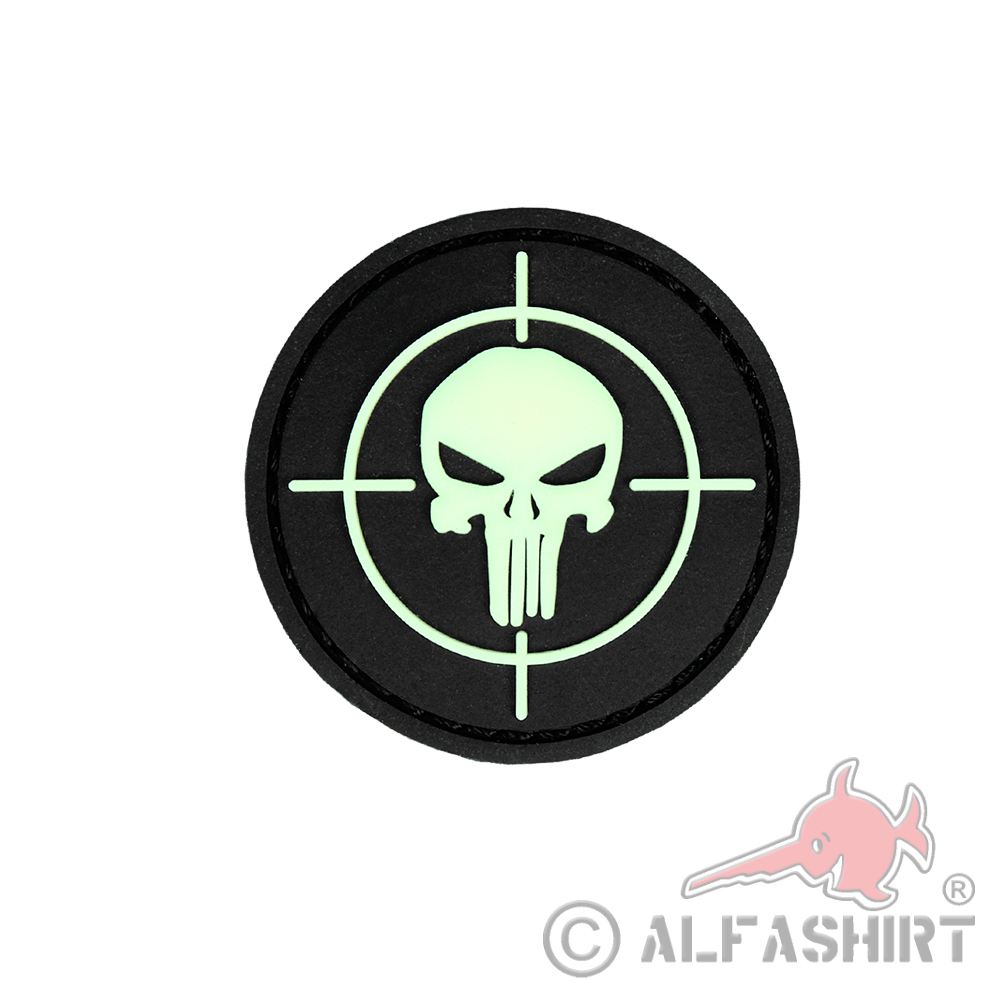 3D Rubber Patch PVC Skull Visier Glow in the Dark Militär 4,5x4,5cm #30049