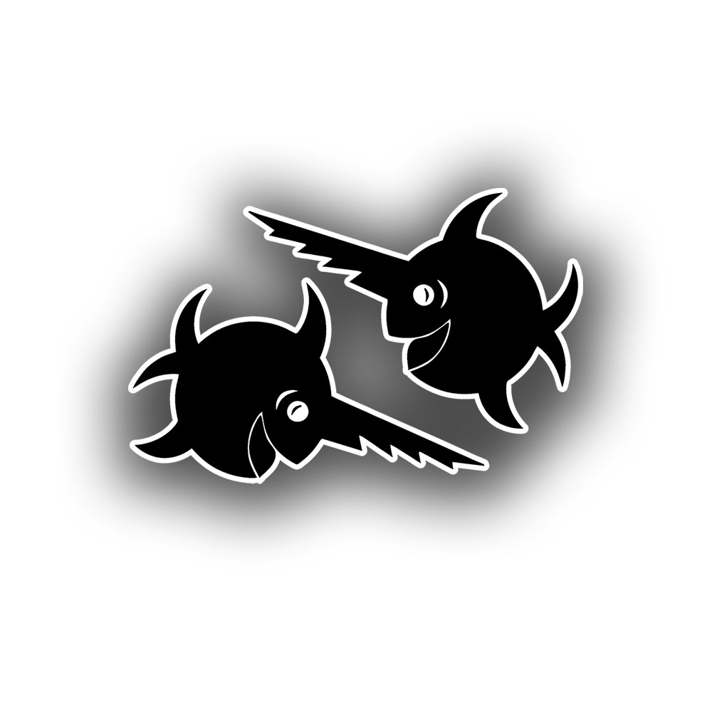 Sticker set of 2, each 2.5 x 1.5 cm, U96 tower crest, fish, swordfish, navy # A7369