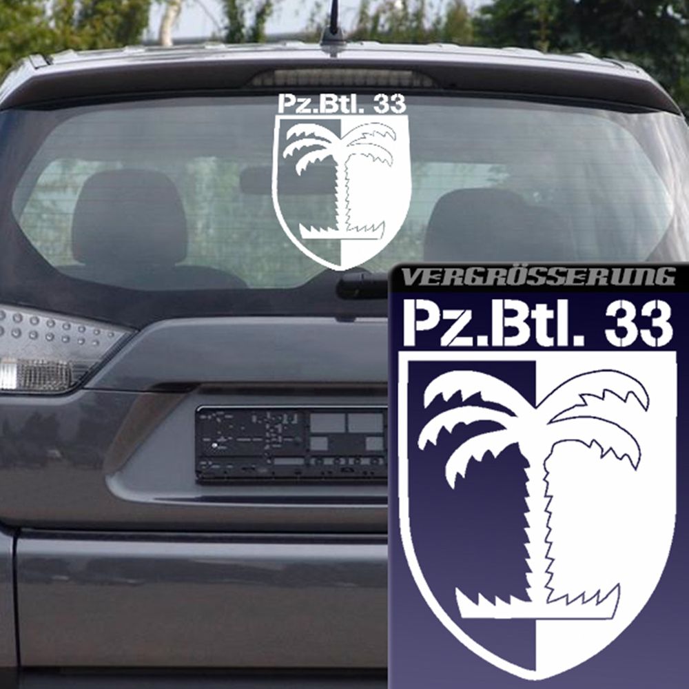 Aufkleber/Sticker - PzBtl 33 Panzerbataillon Abzeichen (weiß, 21x30cm) #A122