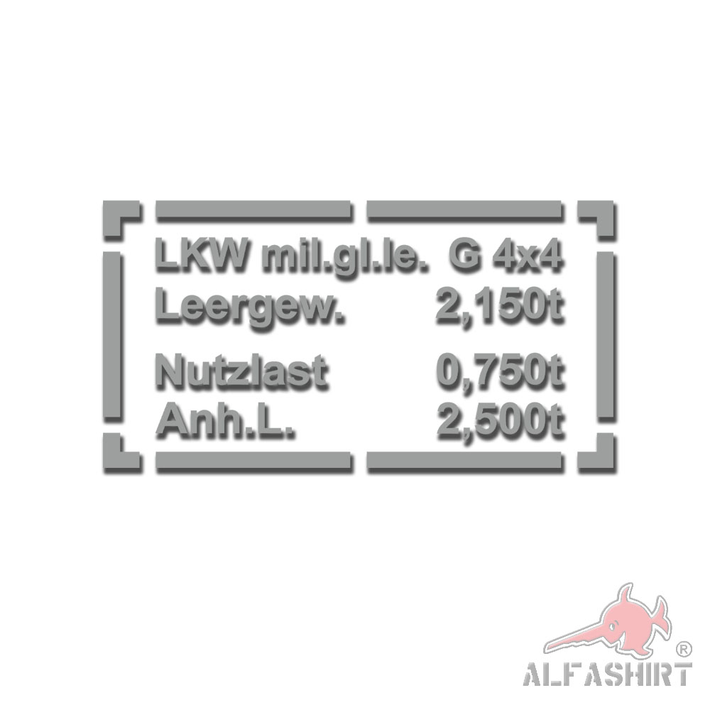 Aufkleber 11x21cm Typenschild LKW G 4x4 #K02606