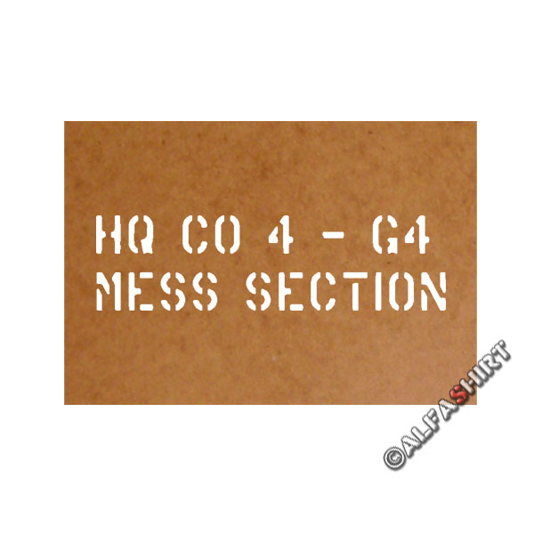 Ölkarton Lackierschablone Mess Section HQ CO 4 G4 US Army Kiste 23x2,5cm #17143