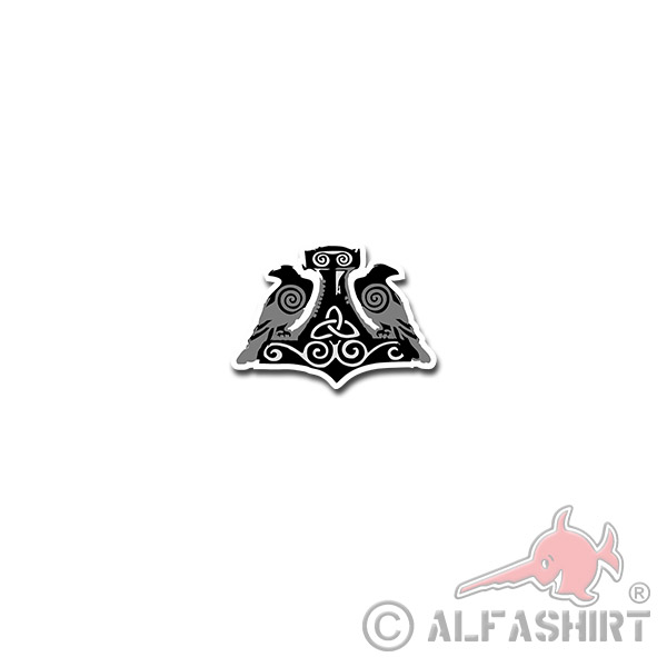 Viking Raven Hugin and Munin Sticker Thors Hammer Odin 10x7cm # A3873