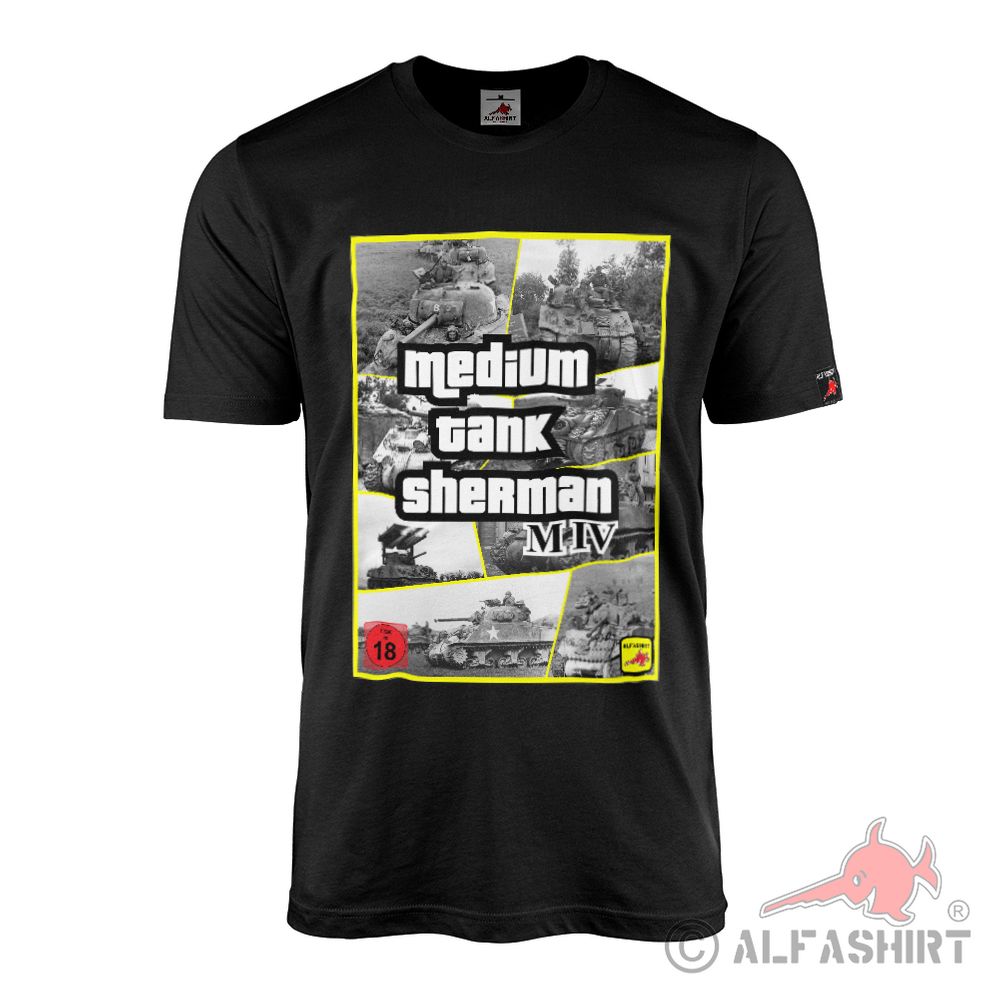 Sherman M4 Panzer Medium Tank WK2 Army Game Cover Fun T-shirt SW #43243