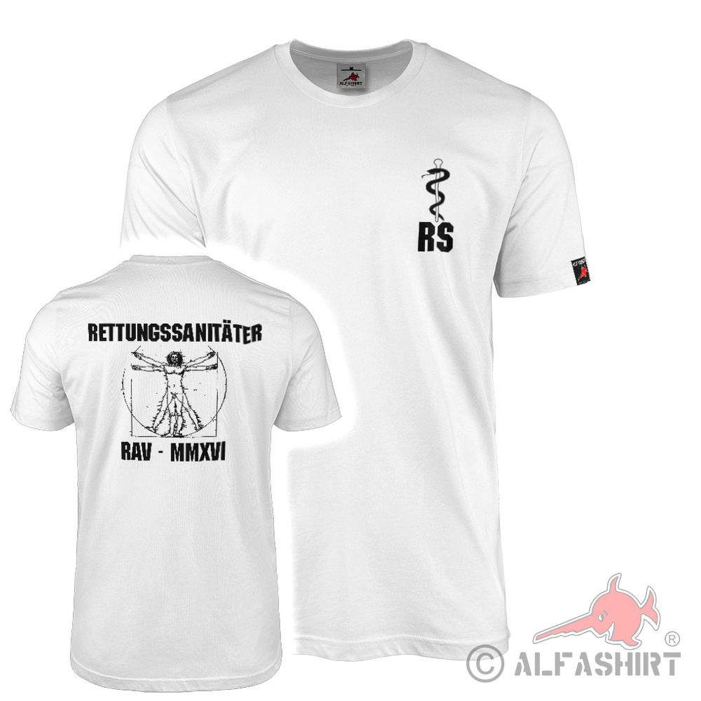 T-shirt white rescue paramedic RS Aesculapius snake staff man RAV MMXVI#43186