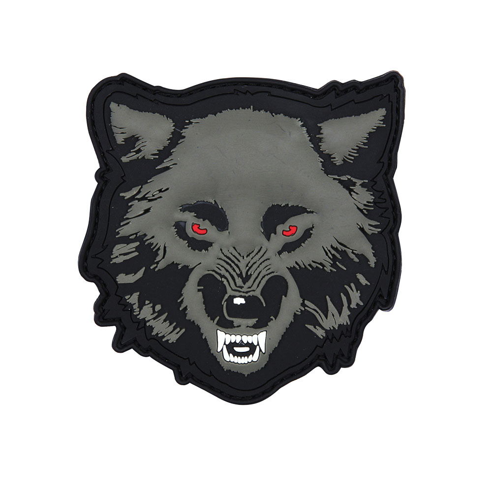 3D Patch Wolf Wolfskopf Zähne böse einsam Rudel Tier schwarz grau 9x9cm #41236
