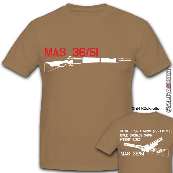 MAS 36 51 Gewehr Frankreich Französisches Hemd Militär Waffe - T Shirt #10511