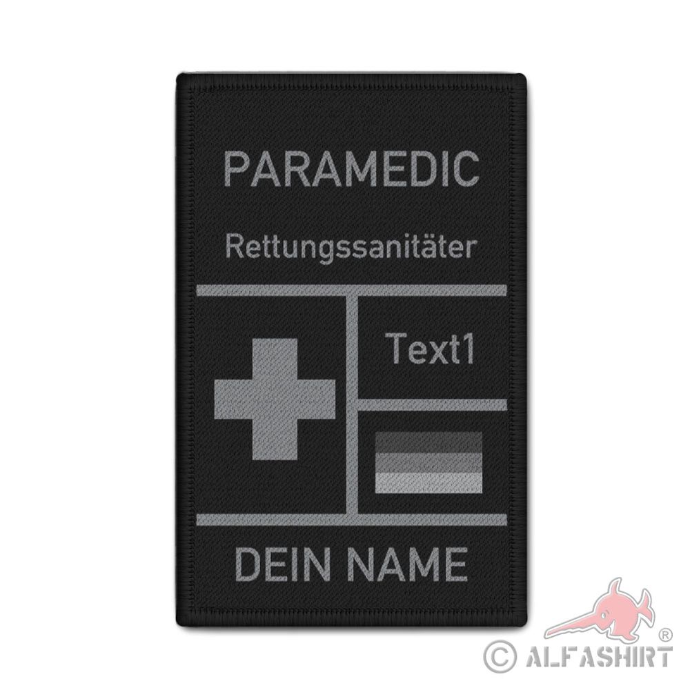 Patch 9,8x6cm personalisierbar Paramedic Rettungssanitäter RettSan Kreuz  #42341
