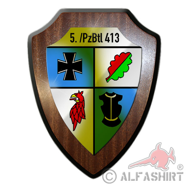 Heraldic shield 5 PzBtl 413 BW unit woodpecker company staff coat of arms badge # 25994