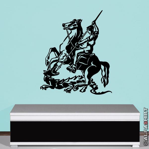 St. Georg Heiliger Märtyrer Drachen Jäger Christen Wandtattoo 45x53cm A639
