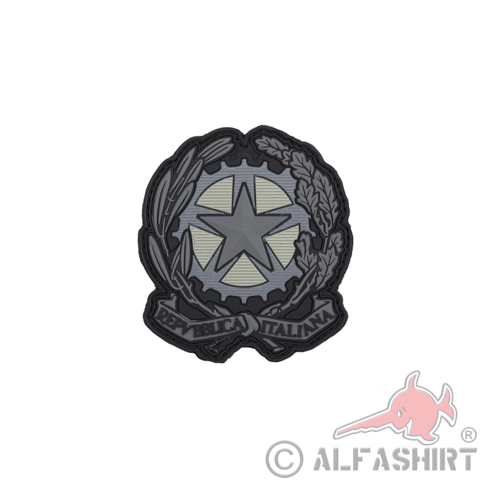 3D Rubber Italienscher Stern Patch Grau Italien Einheit Militär 7  x 8 cm#26952