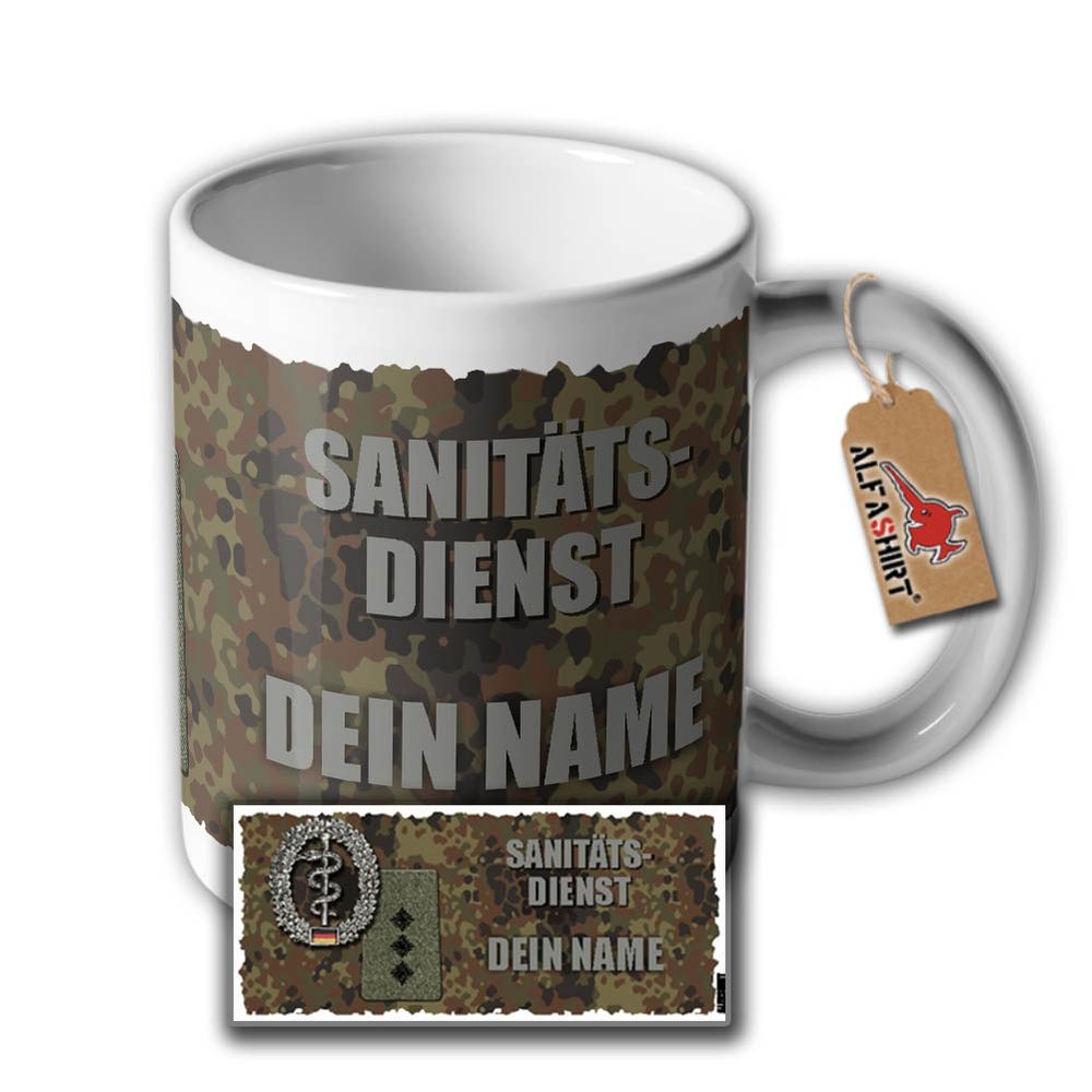 Tasse Sanitätsdienst Personalisiert Äskulap Stab Flecktarn Rangabzeichen #33301