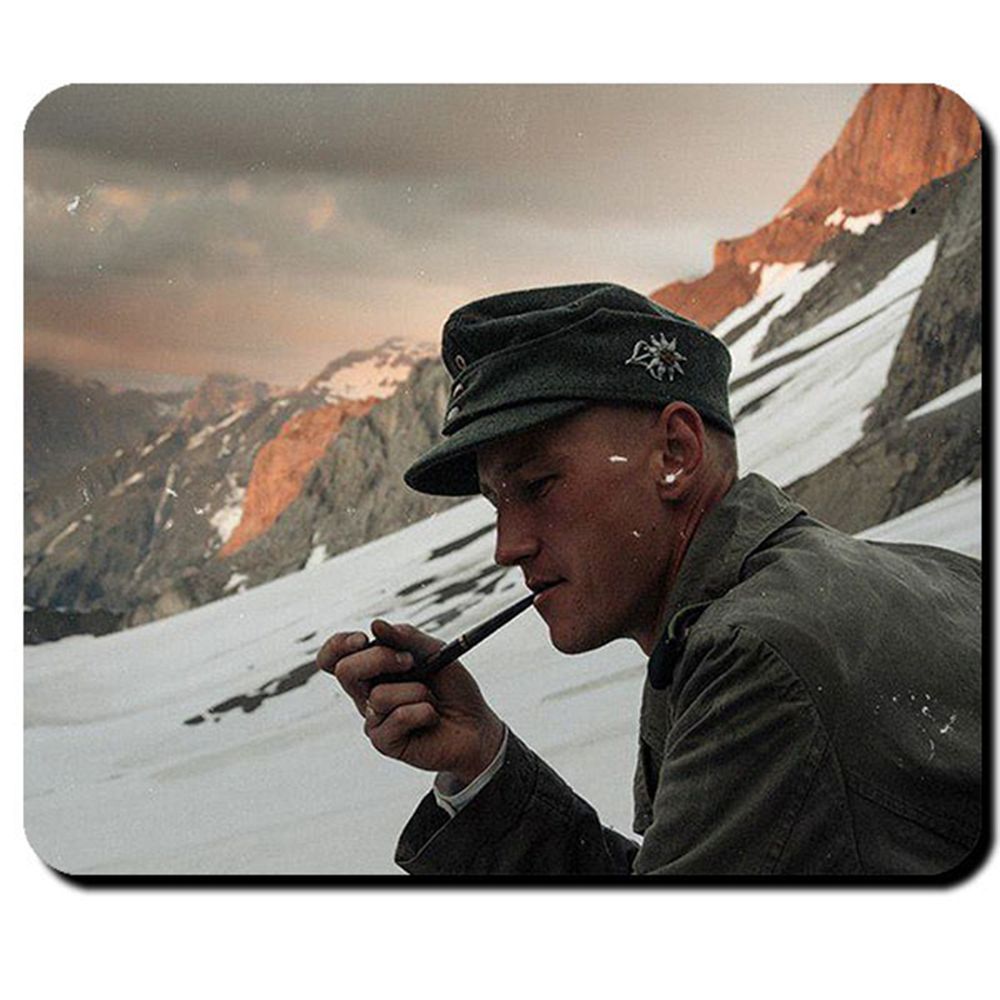 Gebirgsjäger Soldat WK 2 Alpen Berge Schnee Edelweiss Pfeife - Mauspad #8294