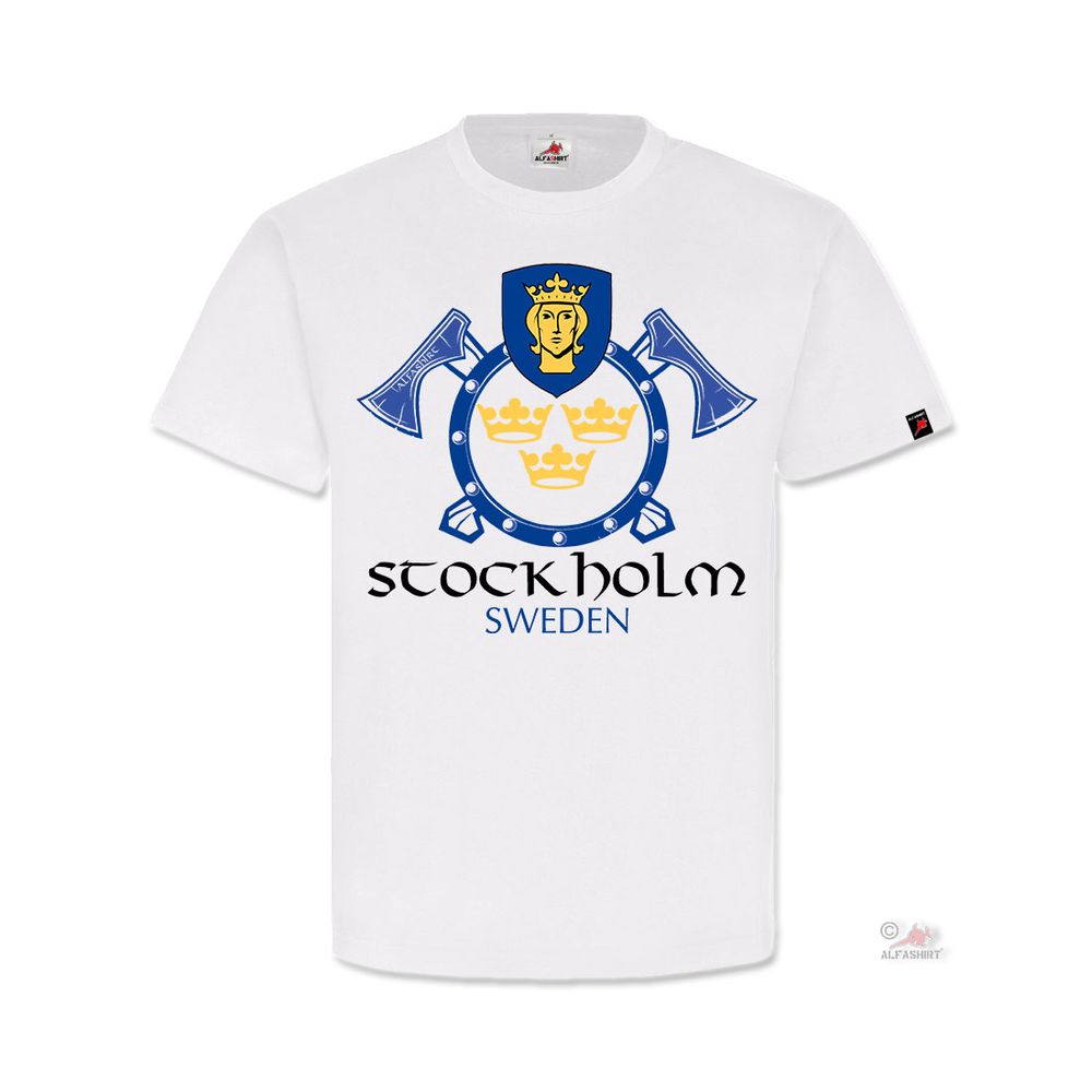 Stockholm Sweden Sverige Schweden Haupt-Stadt Wikinger Wappen T-Shirt #32162