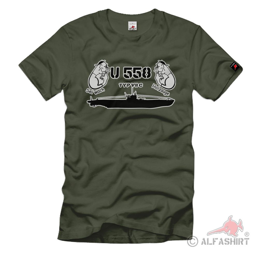 U-558 U-Boot Sei wach Holzauge Typ VII C Günther Krech Wappen T-Shirt #39918